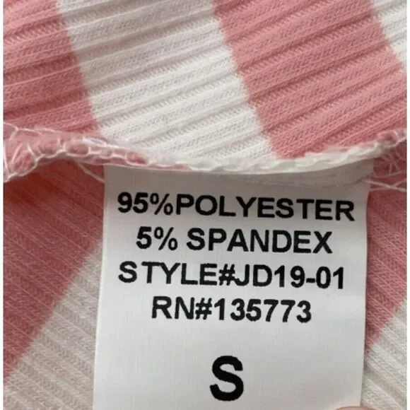 Olivaceous Wrap Midi Dress Pink and White Ribbed Summer Dress Tie Waist Womens S - Picture 7 of 8